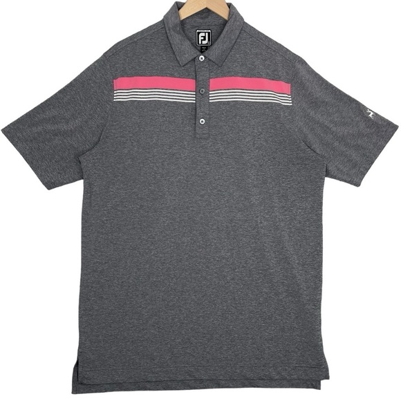Footjoy Polo Mens Large Athletic Fit Chest Stripe Performance Stretch Golf Pink - Picture 2 of 8